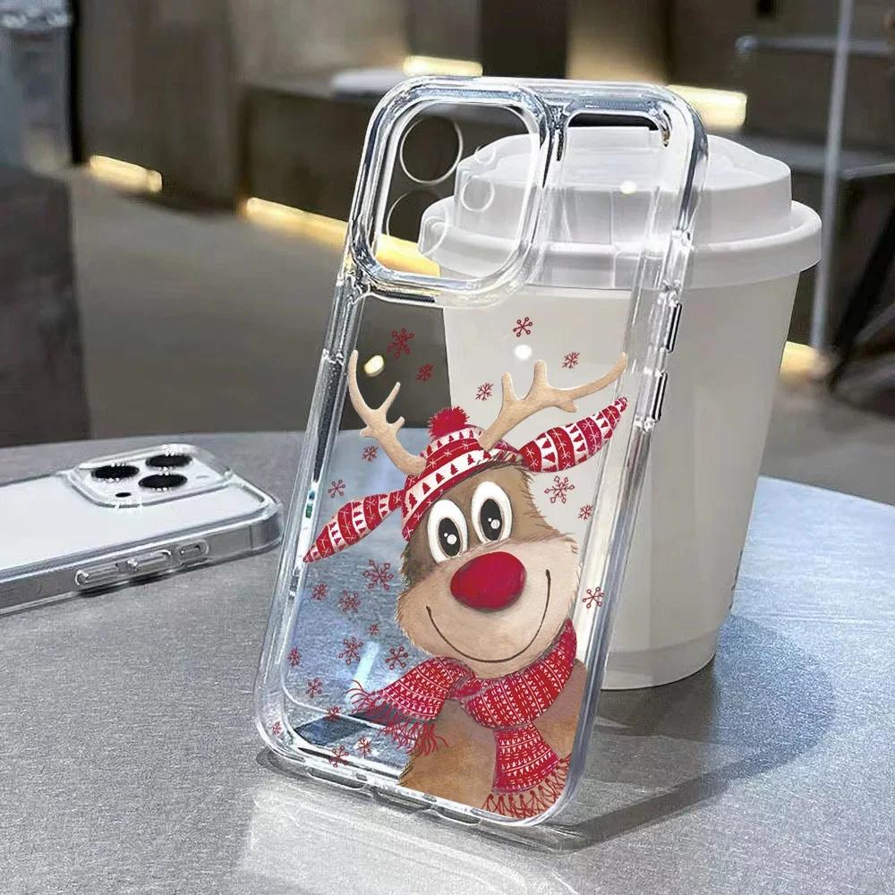 Santa Claus Elk Deer Christmas Tree Clear Phone Case For iPhone 16 15 14 13 12 11 Pro Max XS X XR 7 8 Plus SE2 Soft Bumper Cover