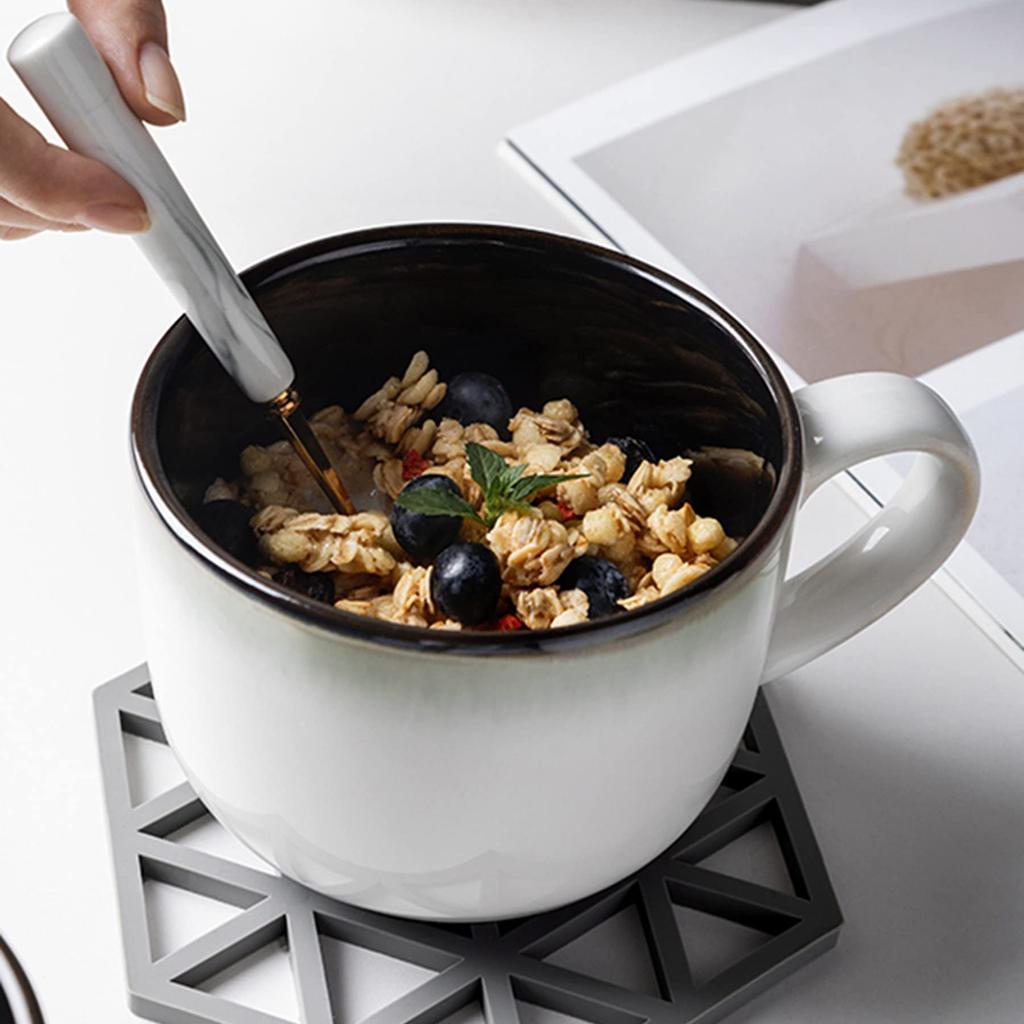 Extra Large Oatmeal Porcelain Mug with Handle - Wide Coffee Mug, Breakfast Cup and Soup Bowl, Ceramic Mug for Milk, Tea, Fruit, Ice Cream