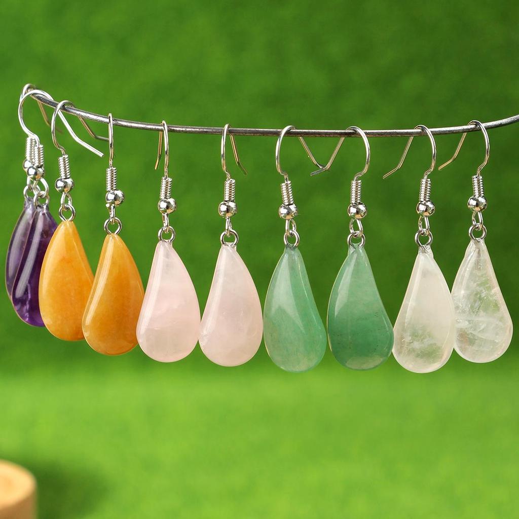 Green Aventurine & Pink Crystal Agate Water Drop Earrings for Women - Elegant Cross-Border Jewelry