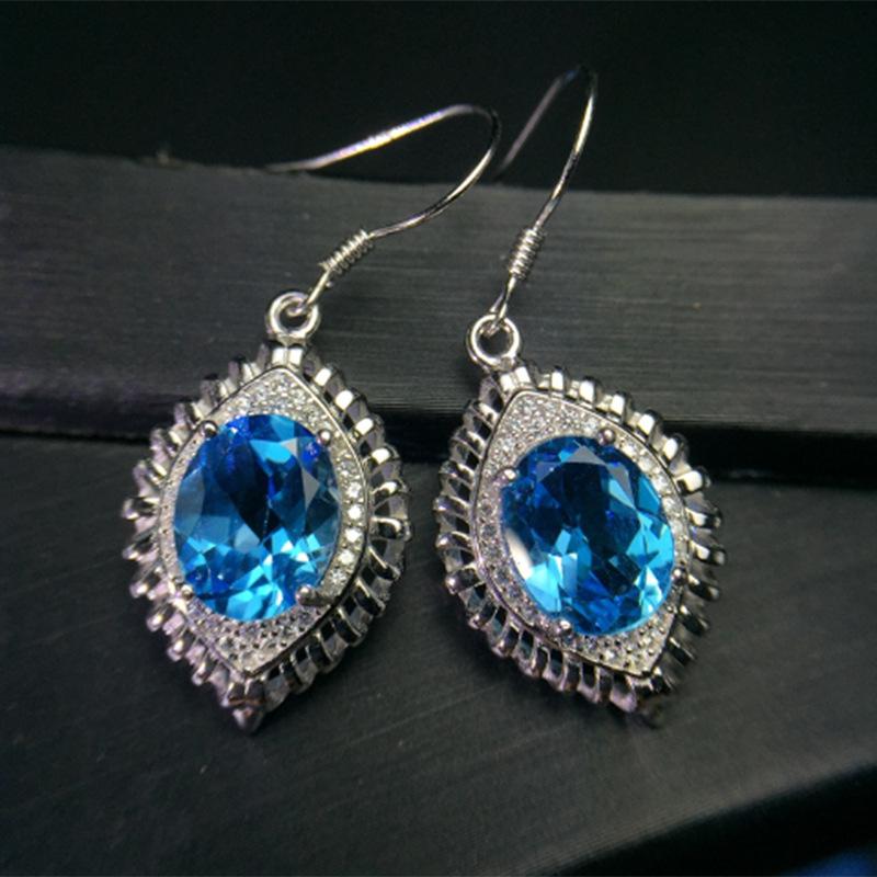 Sweet And Luxurious Jewelry, European And American Sparkling Personality, Bride'S Wedding, Blue Zircon Earrings