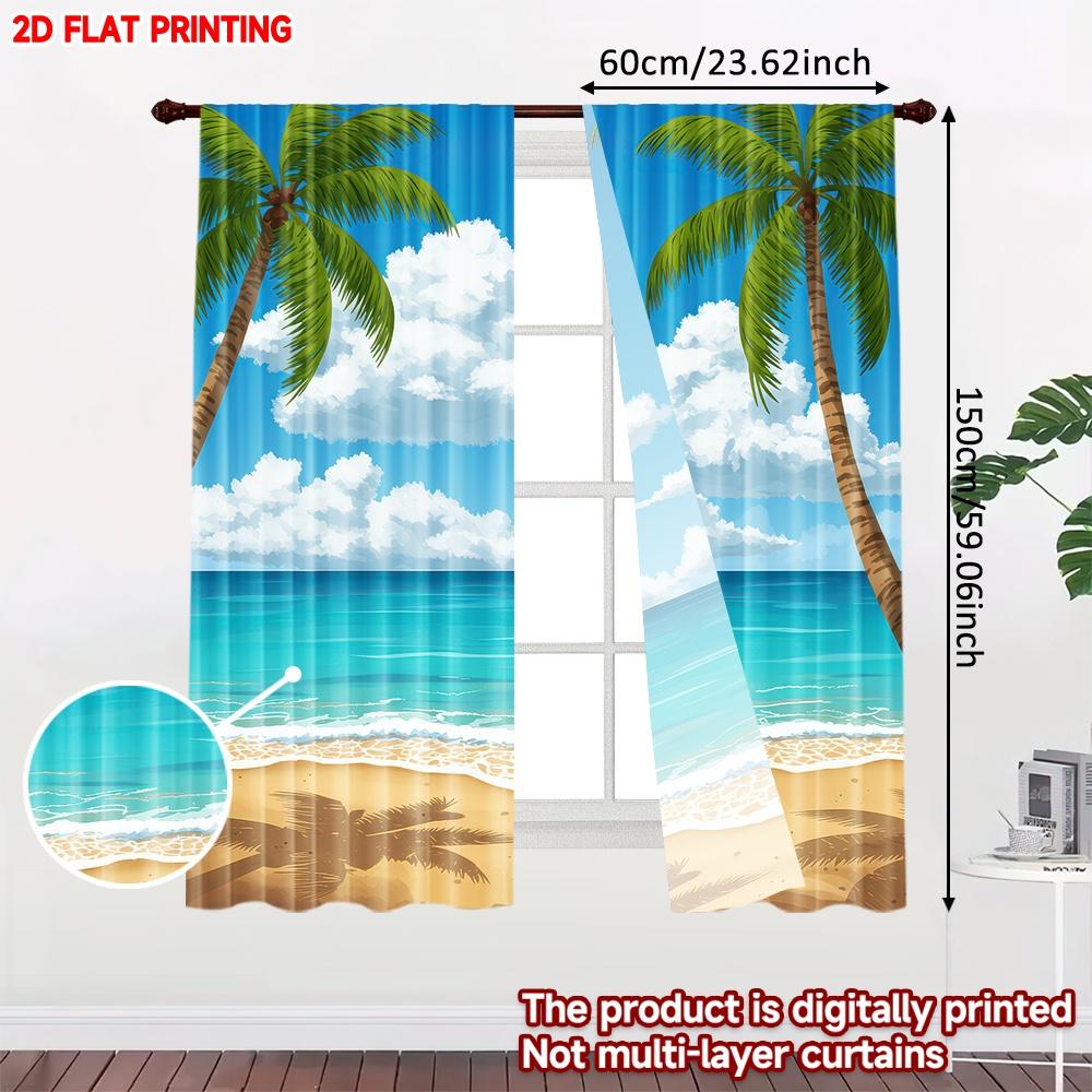 Flat Printing Fashionable Christmas Curtains Beach Palm Trees Digital Printed Polyester Drapes Spring Use Set Of 2 Made