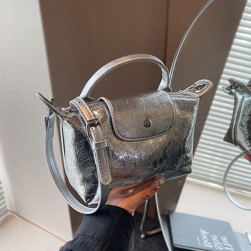 Women's 2024 Silver Textured Dumpling Shoulder Bag - Versatile Summer Crossbody Handbag
