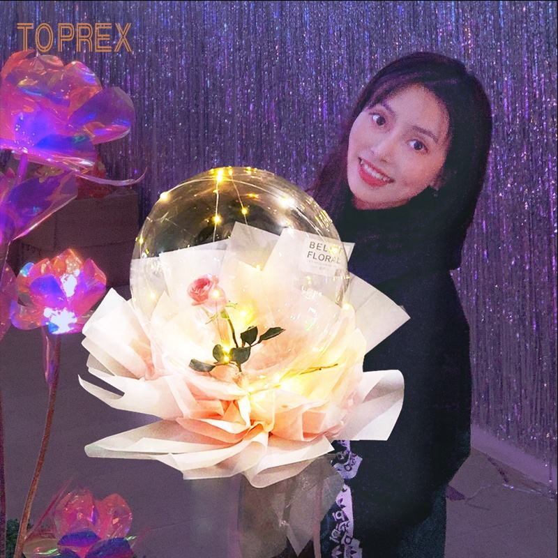 TOPREX Latex Led Balloon Light Rose Flower Design With Transparent Color for Christmas Party Bouquet Decoration CE ROHS