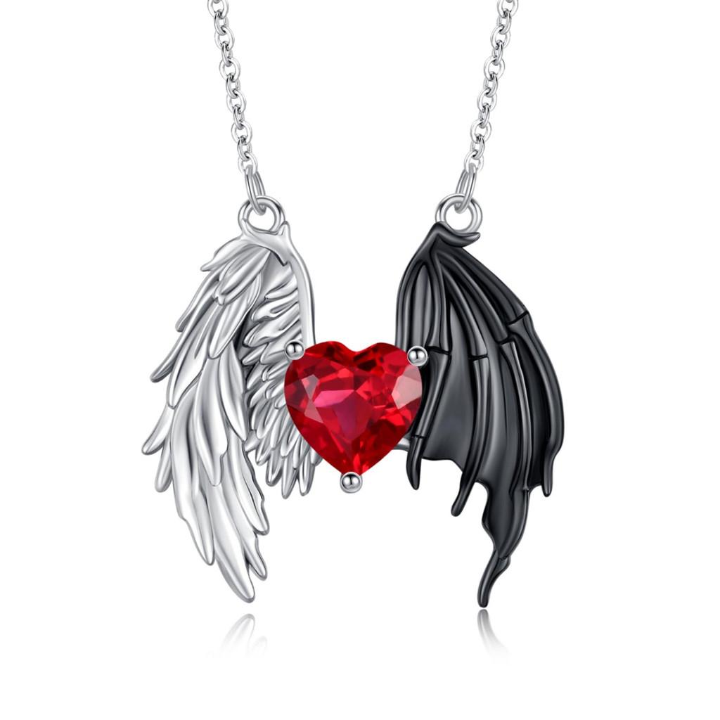 Pendant Feminine Heart Necklace With Angel Wing And Demon Design Daily For