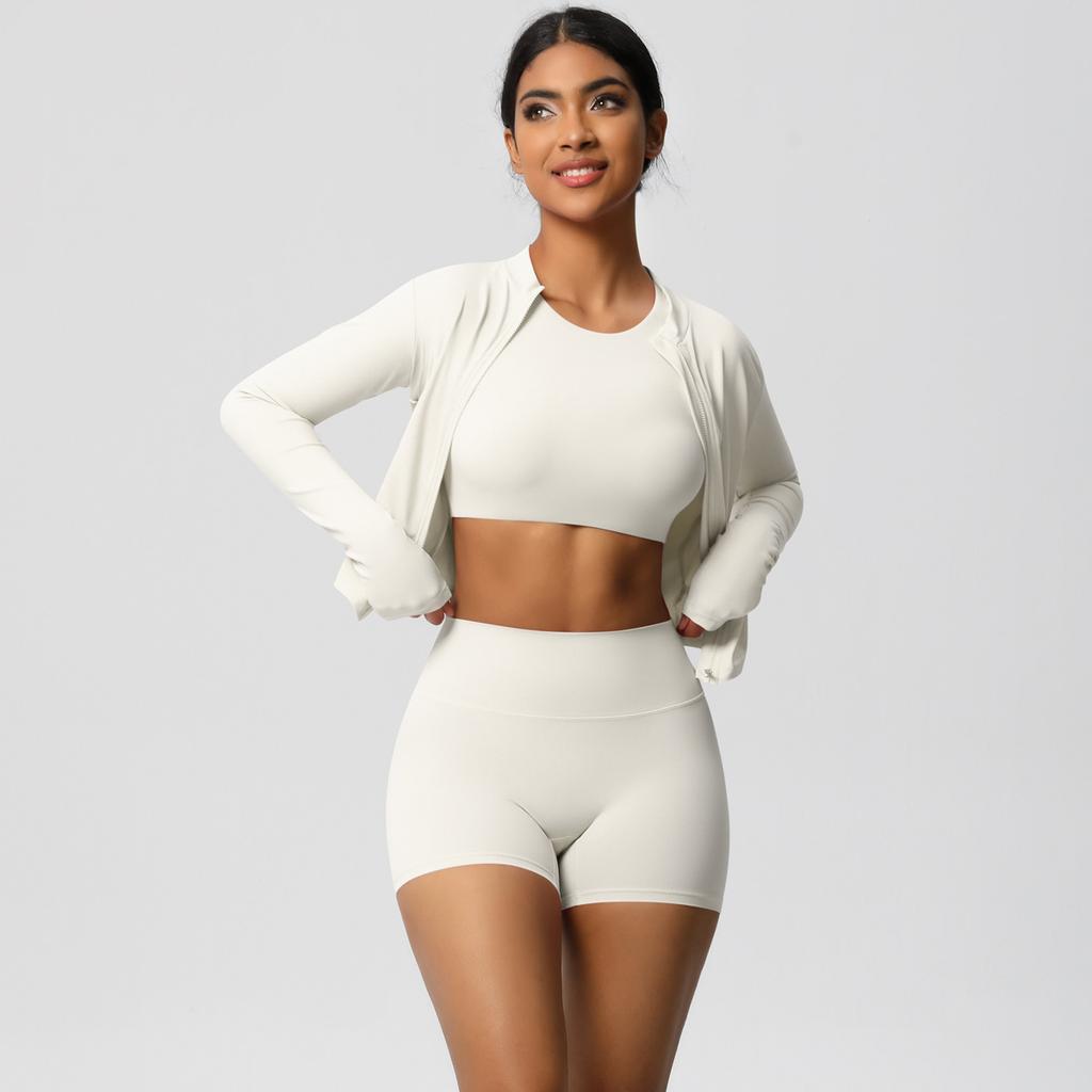 Tight Naked Feeling Brushed Yoga Suit, Quick Drying Breathable Sports Set, Outdoor Leisure Running Fitness Three Piece Set For Women