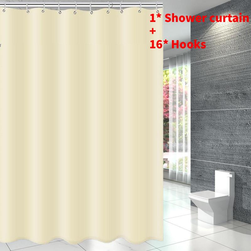 Waterproof Solid Color Polyester Shower Curtain Hooks Set For Decor Bathroom
