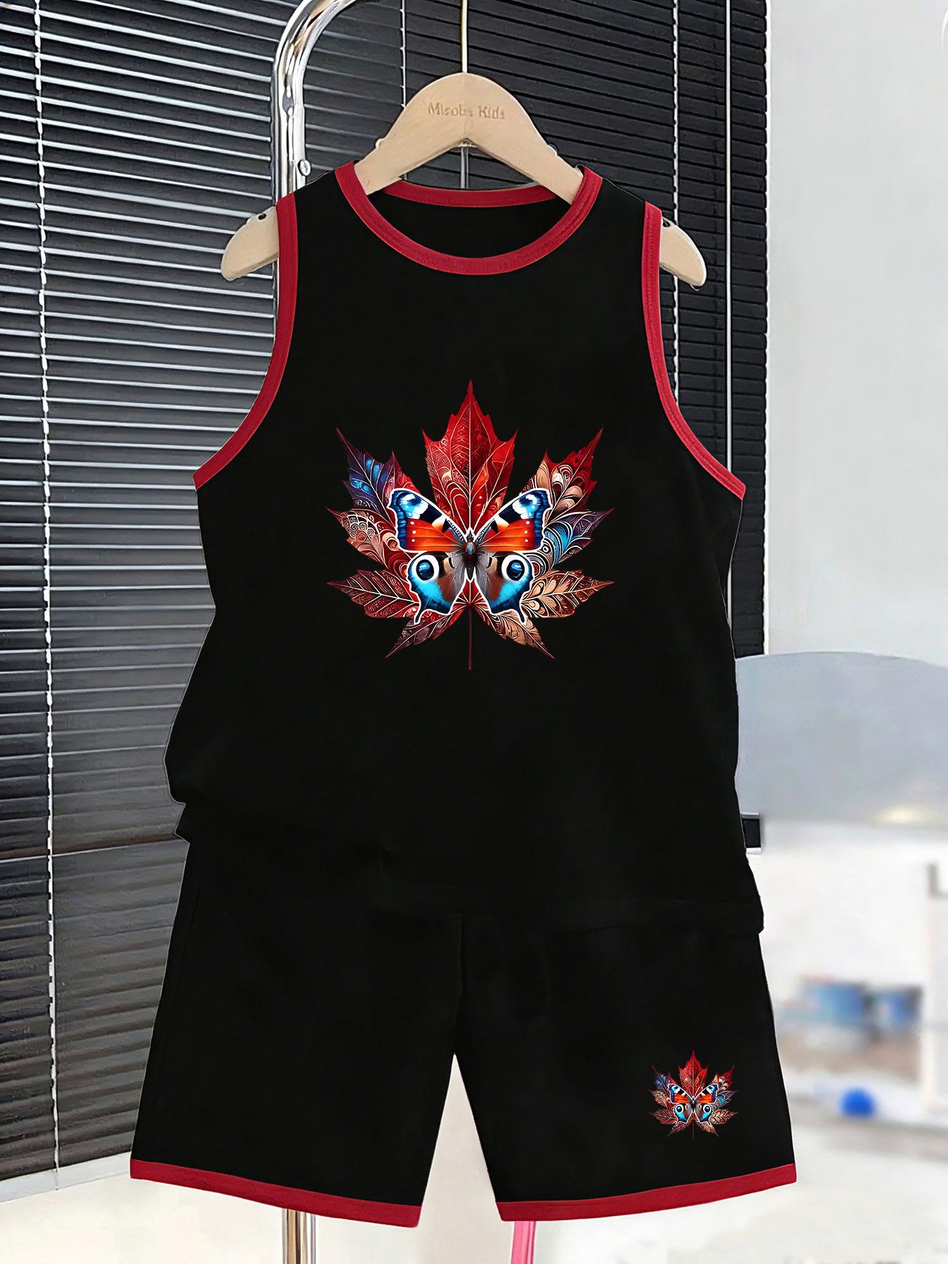 

Boys’ maple & butterfly set. Elegant prints, breathable fabric, loose fit for sunny summer wear. 2-3Y