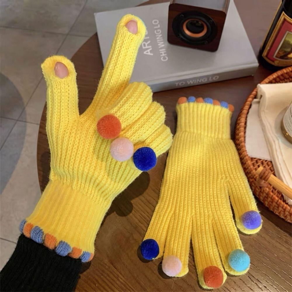 Cycling Winter Cold Proof Knitted Gloves Candy Color Touchscreen Full Finger Gloves Women