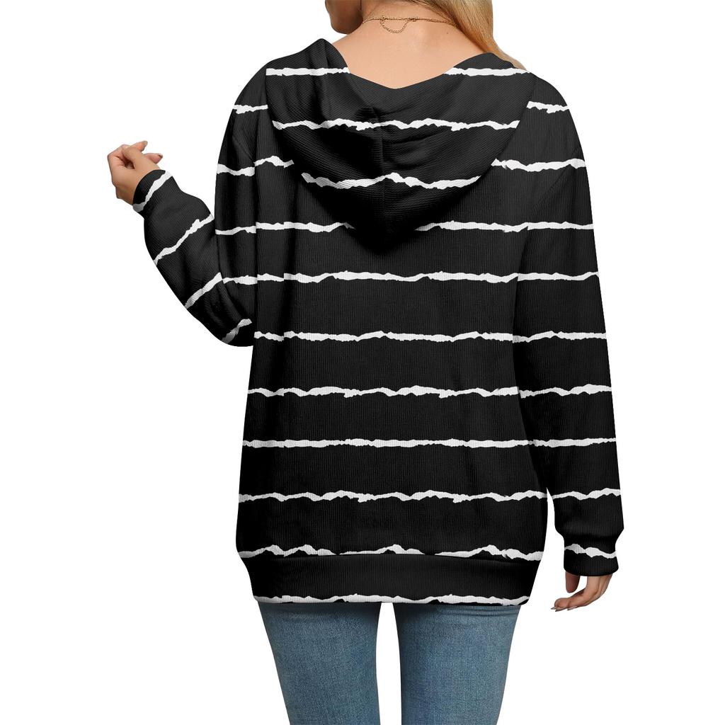 Women's Casual Fashion Long-Sleeved Zip-Up Christmas Print Knitted Hoodie