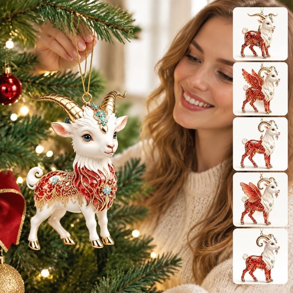 2D Flat Goat Pendant Shining Animal Hanging Decoration Christmas Tree Ornament  Holiday Party Decor