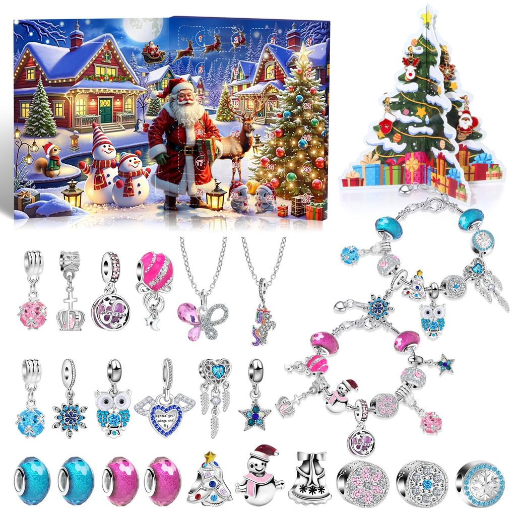 Christmas Bracelet DIY Crystal Beaded Alloy Jewelry Santa Blind Box Children's Holiday Gift