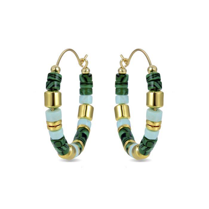 Boucles d'oreilles - Luxenter - Ihun - Argent 925 - Or jaune 18 carats - Malachite