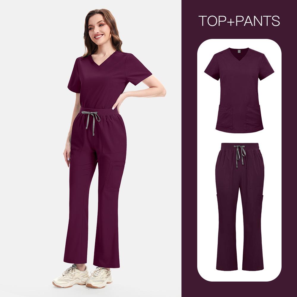 Running Suit Unisex V-Neck Scrubs Set Breathable Workwear for Doctor Nurse Salon