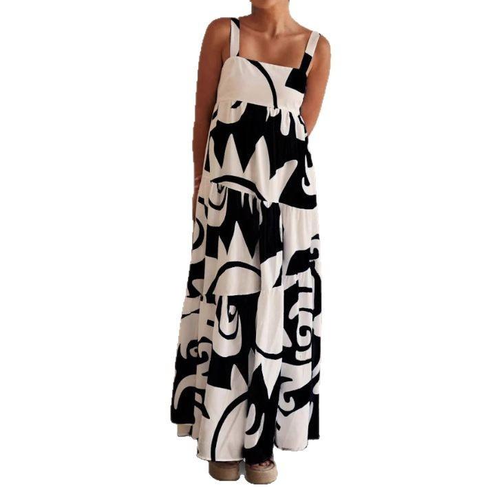 Womens Summer Boho Floral Dress Spaghetti Strap Square Neck Ruffle Casual Flowy A-Line Beach Swing Party Long Sundress Sleeveless Maxi Dress for Women