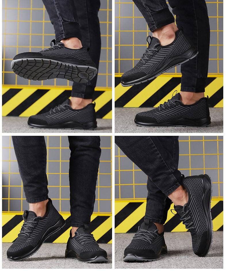 Leichte, atmungsaktive Sicherheitsschuhe mit Stahlkappe: Stoßfest, Durchstichfest, Rutschfest, Flyknit-Obermaterial für den Sommerbau.