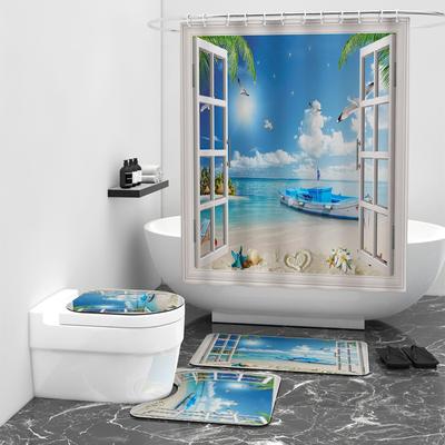 Seaside Scenery Digital Printing Shower Curtain Shower Room Bath Partition Curtain Waterproof Cloth