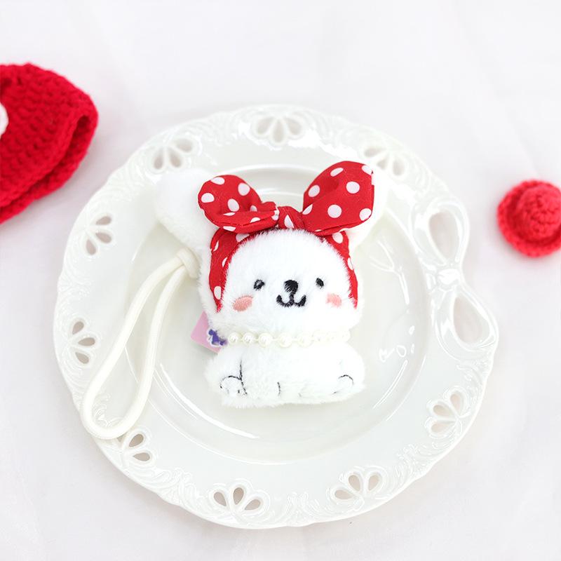 Adorable Plush Rabbit Brooch with Polka Dot Bow 10 cm