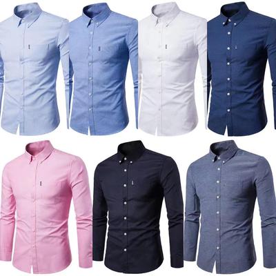 Camicia da uomo Oxford 2024 Non stiro Vestibilità Slim Stile Coreano Manica Lunga - Colore Unito, Abbigliamento Casual per Uomini di Mezza Età e Giovani