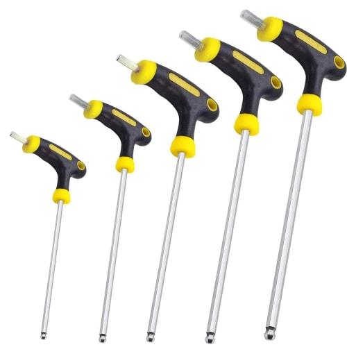 KEWAYO 5-Piece Set of T-Shaped Hex Wrenches with Long Ball Point, Chrome Vanadium Steel, 2.5mm/3mm/4mm/5mm/6mm, for Repairs, Cars, Machinery, and Moto