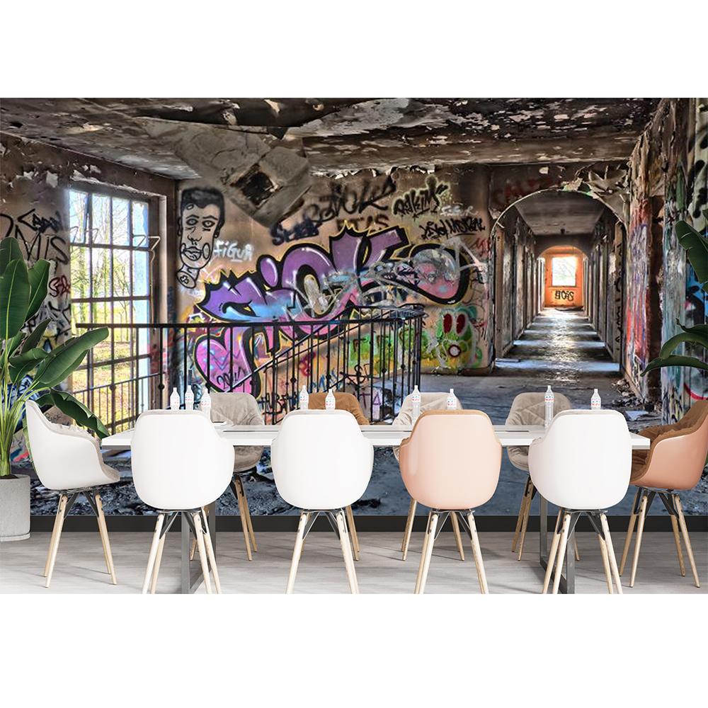 

Urban Street Graffiti Wall Mural Retro Abandoned School Building Wallpaper Children Kids Adult Bedroom Murals 200 cm(W) x 140 cm(H)