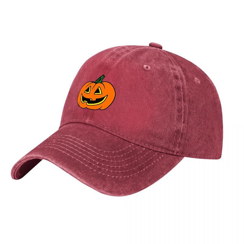 Halloween Pumpkin Embroidered Washed Canvas Baseball Cap Classic Adjustable Hat for Unisex and Women Spooky Season Style