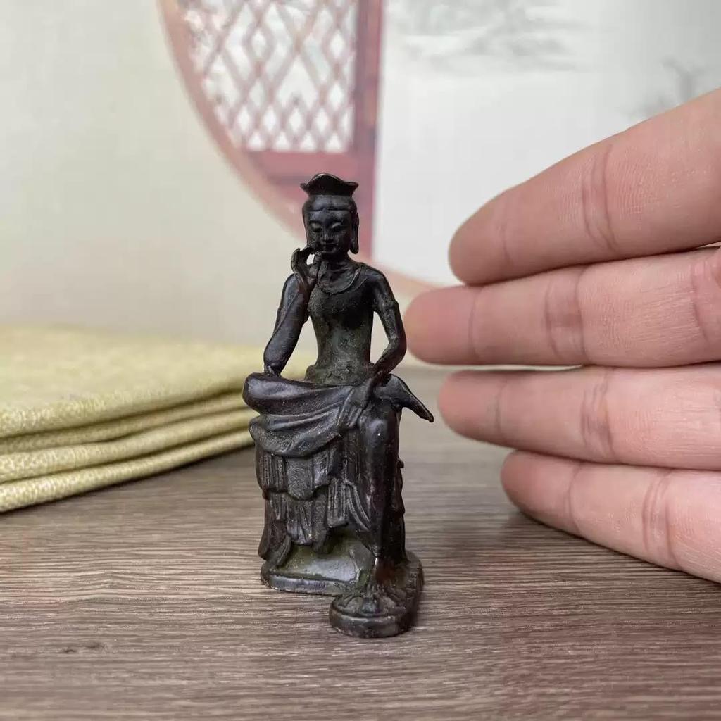 Maitreya Bodhisattva 66mm Buddhist Statue Maitreya Bodhisattva Small Buddha Statue, (Antique Finish/Brass), Collection, Half-Knee Statue, Copper,