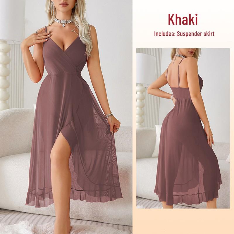 Elegantní noční košilka s V-výstřihem, otevřenými zády a bez rukávů