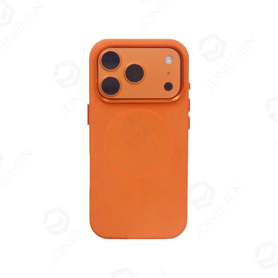 For Premium Leather Magnetic Case for For Iphone 17 Air 16 14 1 13 16 Pro Max Alloy Len Shockproof Skin Texture Scrub Cover