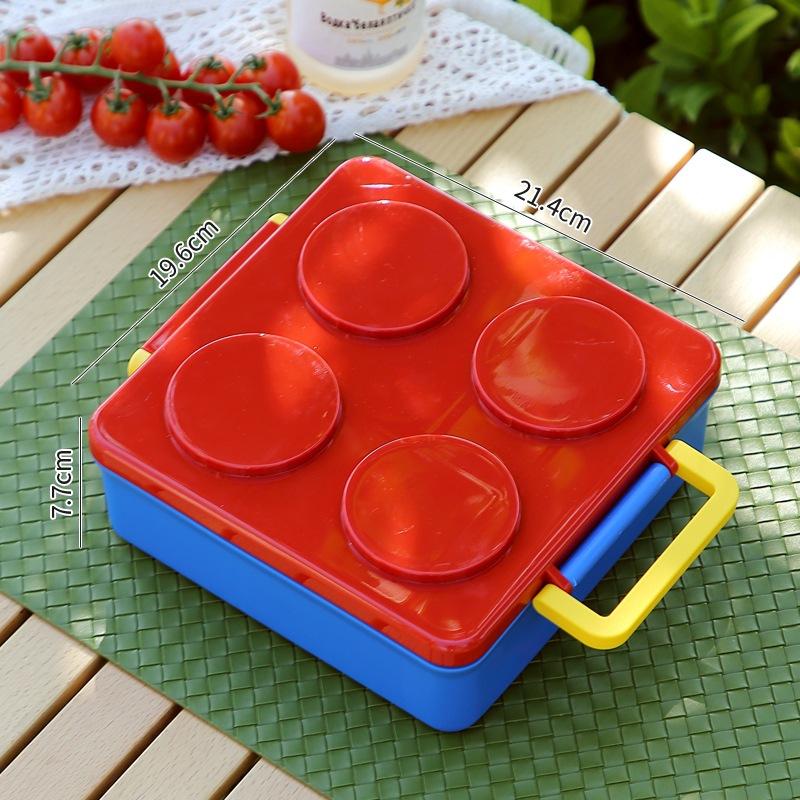 Kids Building Blocks Lunch Box with Compartment Food Jar And Soup Cup Bento Box for School Travel Picnic красный