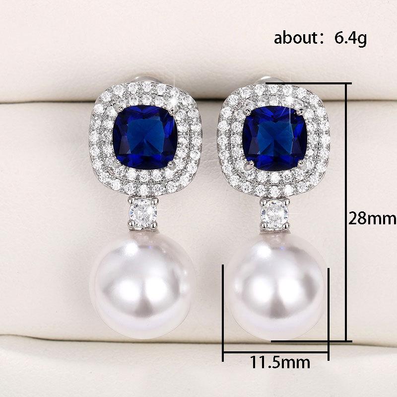 Popular, Artificial Pearl Earrings, Premium Inlaid Sapphire Blue Zircon Earrings Factory