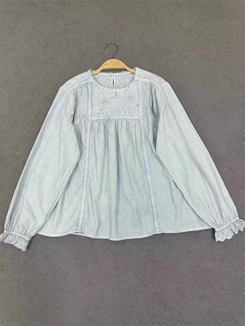 

Johnature Forest кружева однотонные рубашки осень вышитые тонкие женские повседневные простые свободные базовые топы One Size