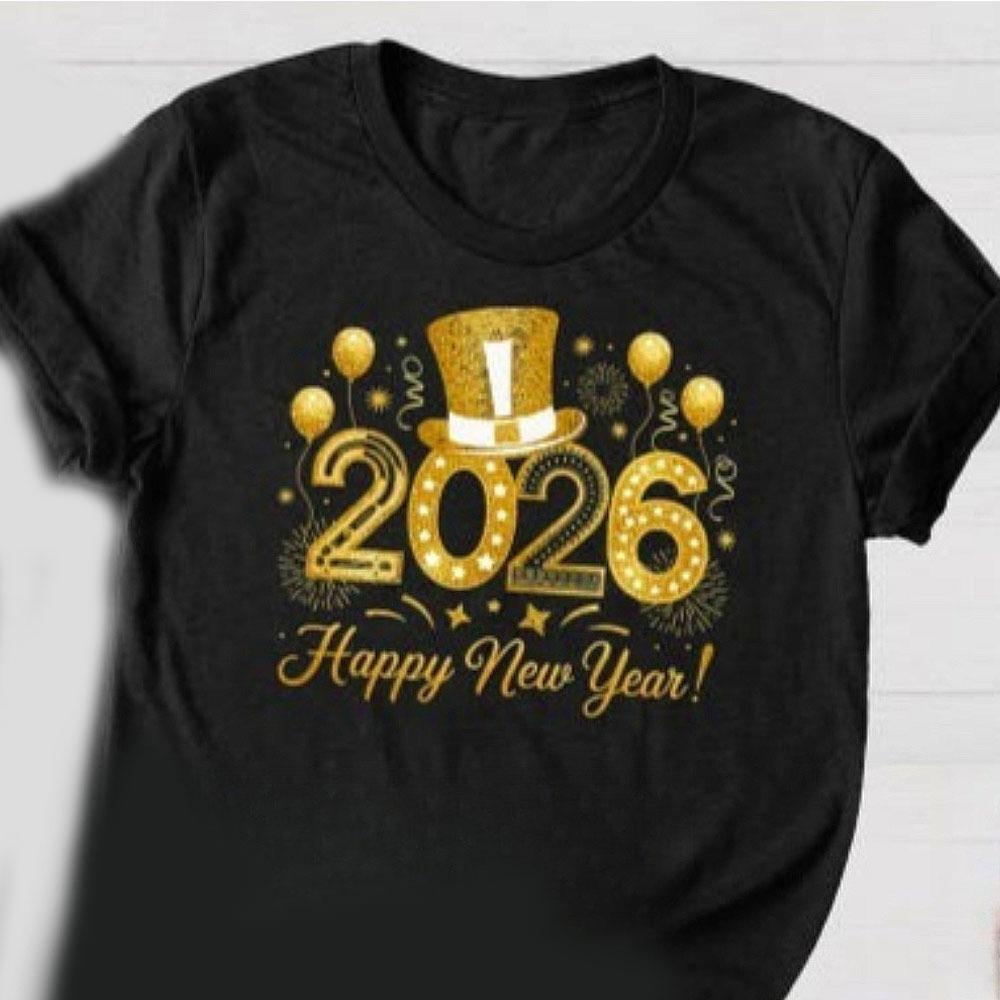 2026 New Year T-Shirt Fashion Men and Women's Happy New Year 2026 Print T-shirt Casual Crew Neck Short Sleeve Tees Top
