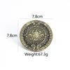 Glossy Whole Cowhide Belt, Zinc Alloy Ancient Tin Aztec Calendar Belt, Retro Large Size Pure Leather Belt.