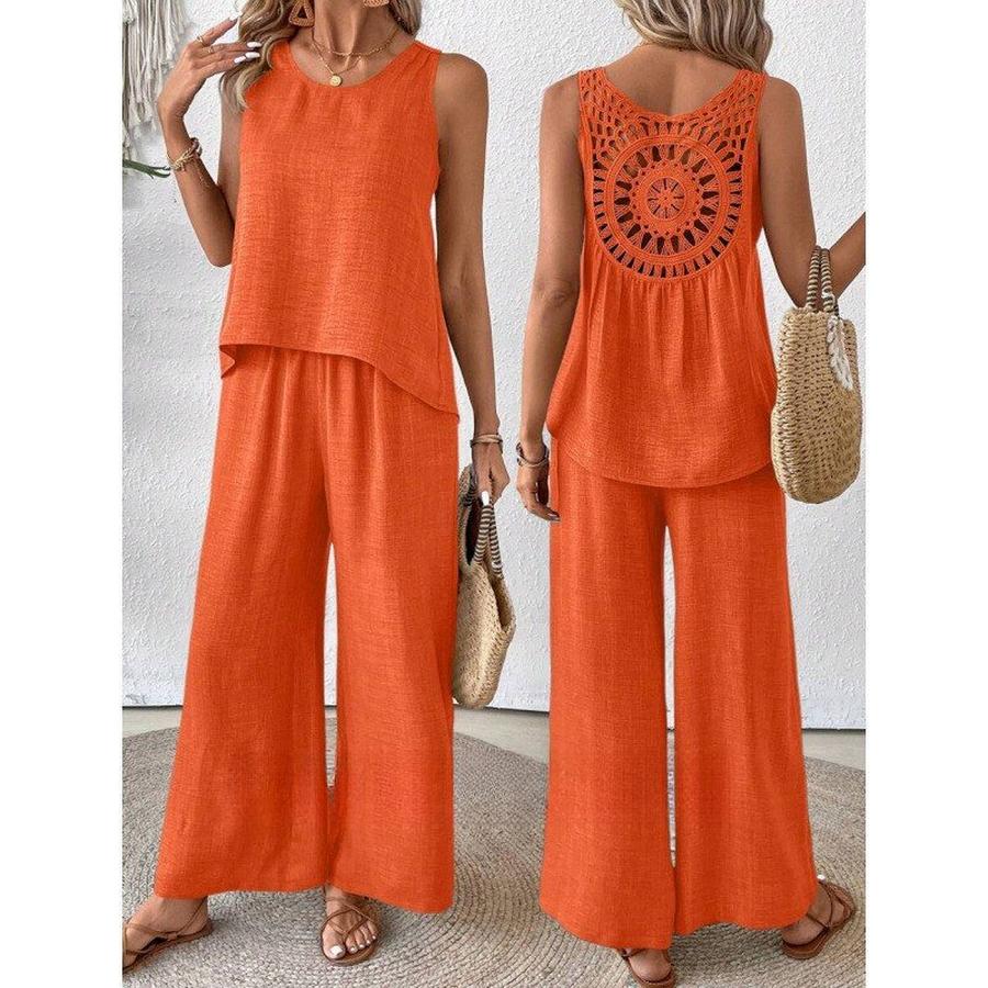 Casual Fashion Chic New Solid Backless Hollow Flower Set Trendy