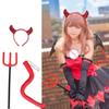 Serre-tête cornes de diable d'Halloween et queue et sceptre ras du cou Accessoires de fête de costume de cosplay d'Halloween pour adulte