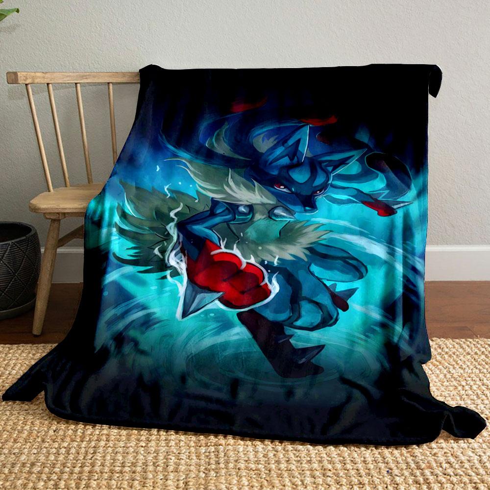 A dynamic blue creature with red accents surrounded by glowing energy. for all seasons blanket lunch break throw gift