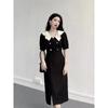 Long skirt, meat cover, belly cover, slim waist, small black dress, high-end black dress, women's fashion