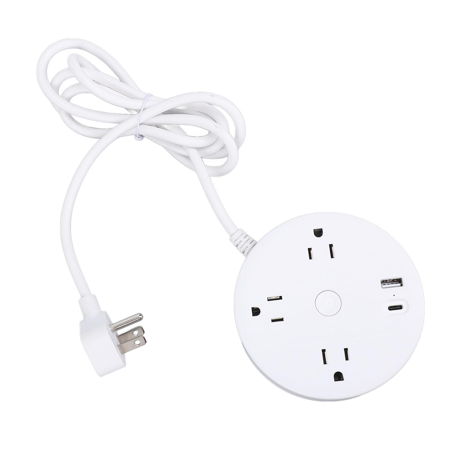 

Подовжувач 5 в 1 з плоским штекером 5 футів USB A USB C 20 Вт AC Круглий Багатопортовий Подовжувач для Телефону US Plug