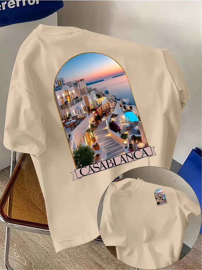 Casablanca Ästhetik Architektonische Grafik T-Shirts Herren Damen Lässig Hochwertig Trend Hip Hop Streetwear Oberteil Y2K Gothic Baumwolle Übergroße T-Shirts