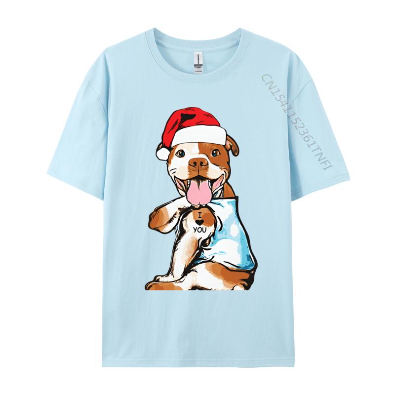 Cute Christmas Pitbull Dog Tshirts Vintage Top Tshirts Tops  Tees New Arrival Cotton Printed On Party Mens