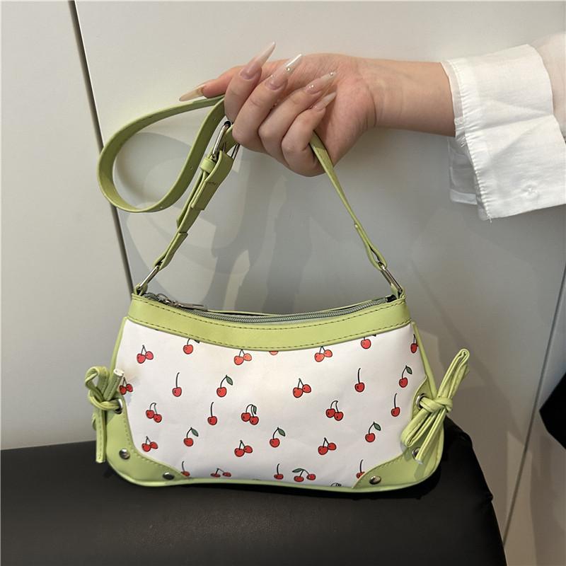 Lightweight Cherry Printed Commuter Underarm Bag Women's Foreign Style Advanced Texture Trendy Temperament Versatile Popular Shoulder Bag