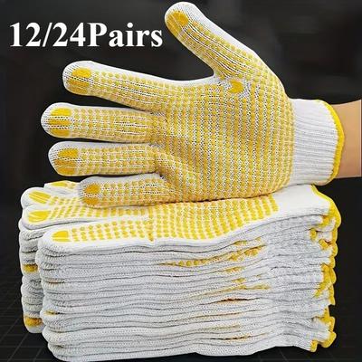12 Pairs Of Dot Bead Protective Gloves Cotton Yarn Non Slip And Wear Resistant Welding Household Food Manufacturing Gloves
