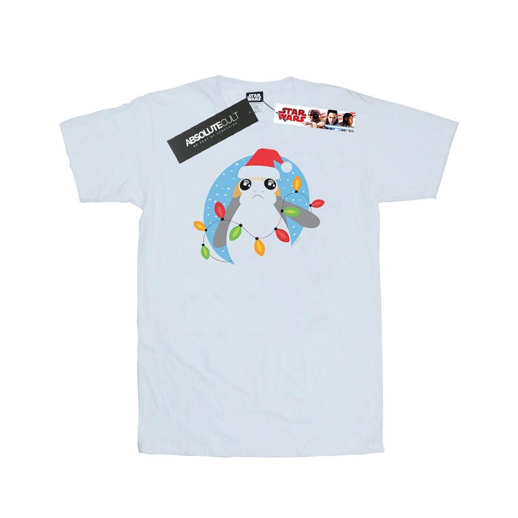 Star Wars Mens The Last Jedi Porg Christmas Lights T-Shirt