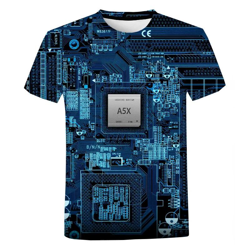 Clothing Cool Motherboard CPU Mainboard T-shirt Short Sleeve Tops Tees 3D Circuit Board Electronic Chip Graphic T Shirts for Men