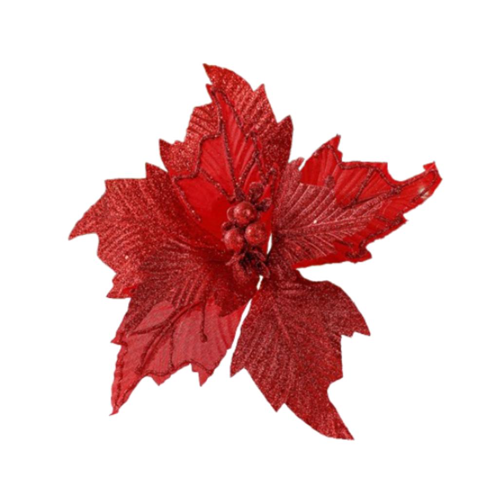 2pcs 26cm Christmas Glitter Flower Simulation DIY Artificial Poinsettia Flower Hanging Festival Sequins Flower