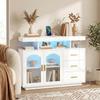 High Gloss Sideboard with LED Lights, Built-in Power Outlets, 3 Drawers, Shelves and 2 Acrylic Doors, White