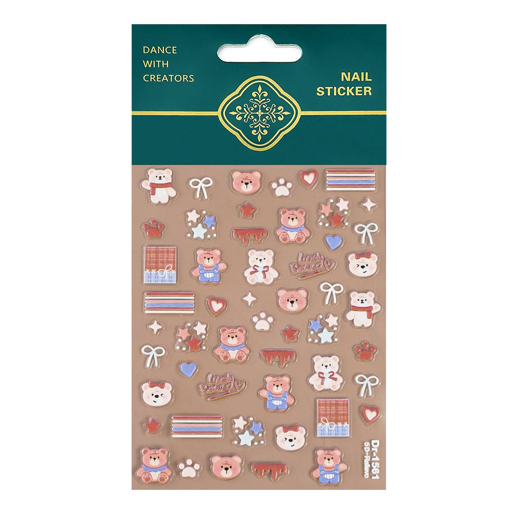 Redanco 5D Embossed Cute Bear Cartoon 3D Nail Art Stickers - Model DR1561