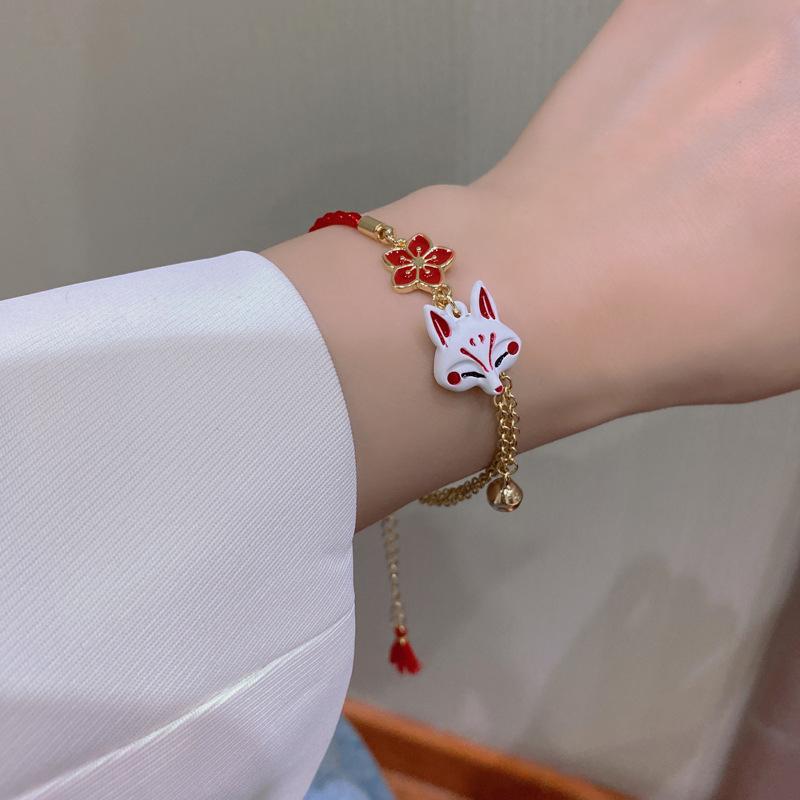 Fashion Flower Cartoon Animal Bracelet With Bell Women Cute Fox Vintage Jewelry Lucky Rope Bracelet For Family Lovers Gift