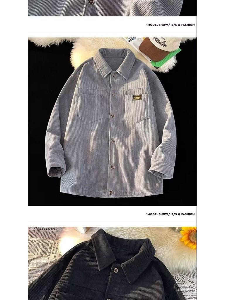 Men's Winter Retro Corduroy Jacket - Plus Velvet, Thick, Loose, Versatile Shirt