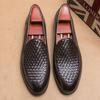 New Italy Designer Knit Pattern Leather Driving Shoes For Men Dress Evening Wedding Office Footwear Prom Sapato Social Masculino